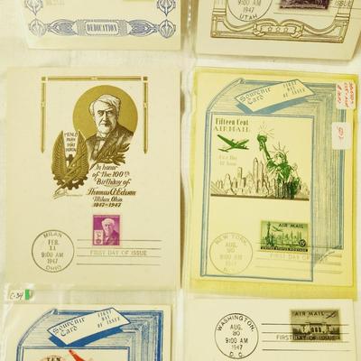 6 PC - FIRST DAY ISSUE SOUVENIR CARD STAMPS - 1947 MIX THEME