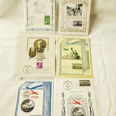 6 PC - FIRST DAY ISSUE SOUVENIR CARD STAMPS - 1947 MIX THEME