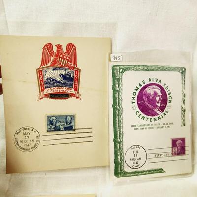 6 PC - FIRST DAY ISSUE SOUVENIR CARD STAMPS - 1946 & 1947 MIX THEME