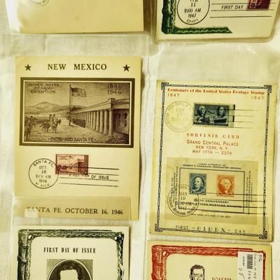 6 PC - FIRST DAY ISSUE SOUVENIR CARD STAMPS - 1946 & 1947 MIX THEME