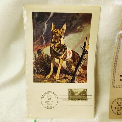 6 PC - FIRST DAY ISSUE SOUVENIR CARD STAMPS - 1943, 45 & 46 MIX THEME