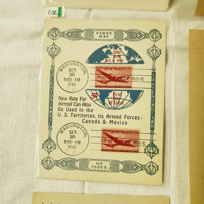 6 PC - FIRST DAY ISSUE SOUVENIR CARD STAMPS - 1943, 45 & 46 MIX THEME
