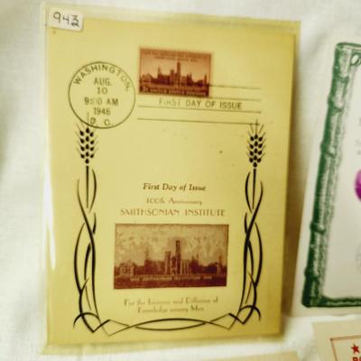 6 PC - FIRST DAY ISSUE SOUVENIR CARD STAMPS - 1940, 43, 46, 47 MIX THEME