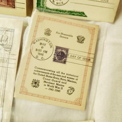 7 PC - FIRST DAY ISSUE MIX STYLE STAMPS - 1940S MIX THEME