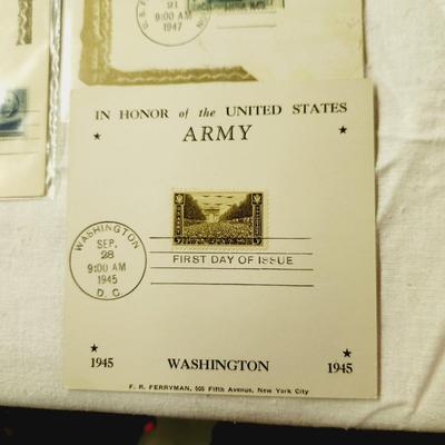 7 PC - FIRST DAY ISSUE MIX STYLE STAMPS - 1940S MIX THEME