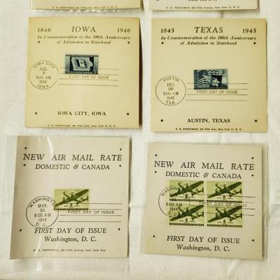 8 PC - FIRST DAY ISSUE STAMPS - 1940s MIX THEME CARDS
