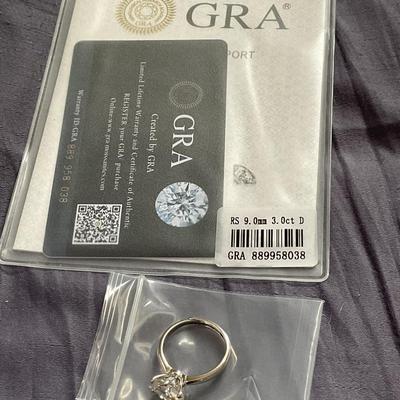 3 Carat Moissanite Diamond Ring GRA Certified
