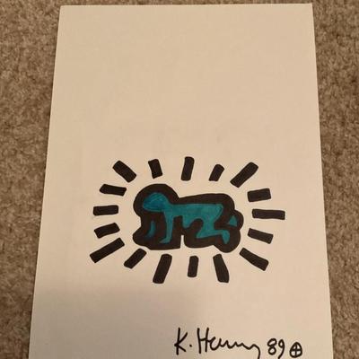 9x12 Rare Signed Keith Haring Marker Artwork