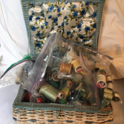 VIntage sewing basket with thread