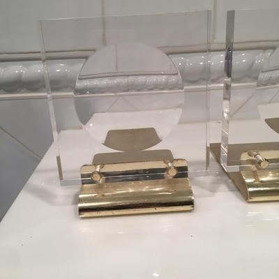 Vintage lucite and brass bookends
