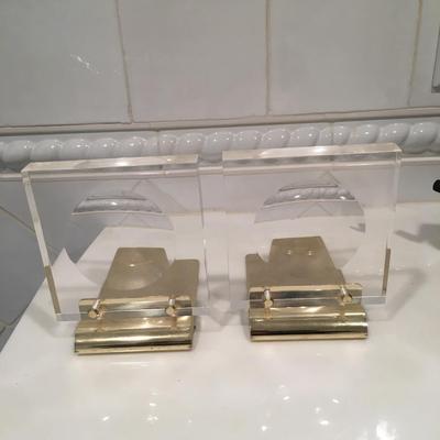 Vintage lucite and brass bookends