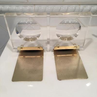 Vintage lucite and brass bookends