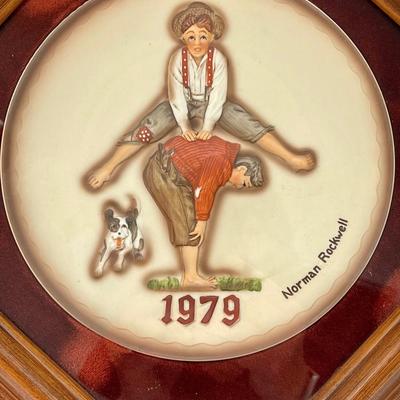 Norman Rockwell Collector Plate in Shadow Box Frame â€œLeap Frogâ€ 1979 6â€ plate