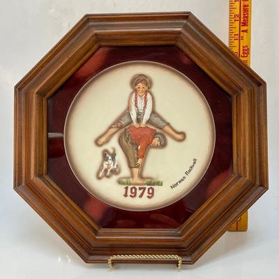 Norman Rockwell Collector Plate in Shadow Box Frame â€œLeap Frogâ€ 1979 6â€ plate