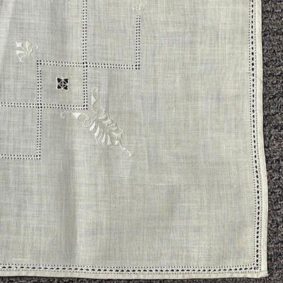 Square Vintage Card Table Tablecloth Off White Embroidered Open Work Design