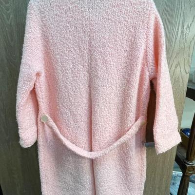 Pink Textured Fabric Sweater Cardigan Robe Button Front with Pockets