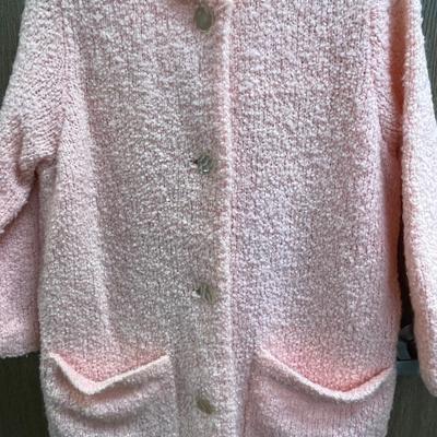 Pink Textured Fabric Sweater Cardigan Robe Button Front with Pockets