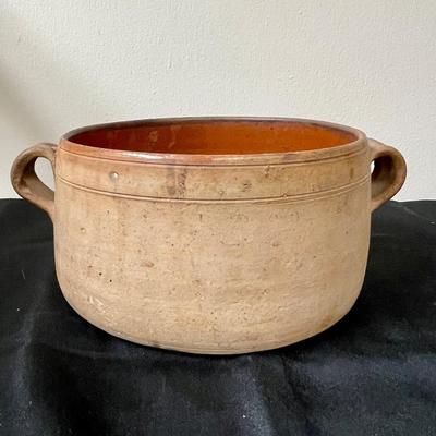 Vintage Rustic Terra Cotta Clay Pot Vessel Casserole Dish with Handles No Lid