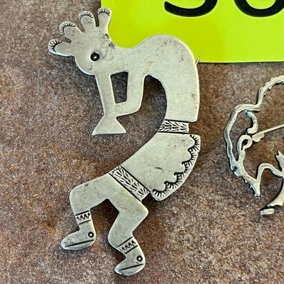 Native American Kokopeli & Buffalo Brooches