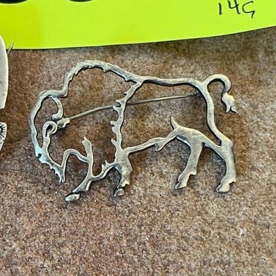 Native American Kokopeli & Buffalo Brooches