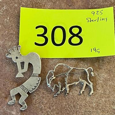 Native American Kokopeli & Buffalo Brooches