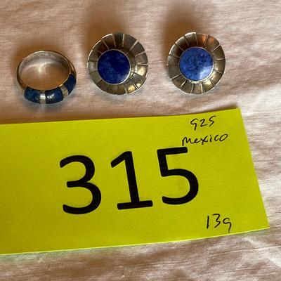 Sterling Silver & Lapis Earrings & Ring