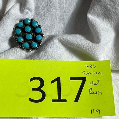 Old Pawn Cluster Turquoise Ring