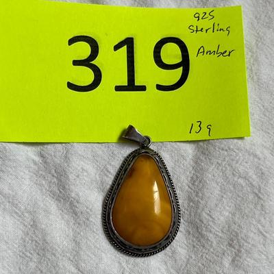 Teardrop Amber on Sterling NA Pendant