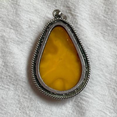 Teardrop Amber on Sterling NA Pendant
