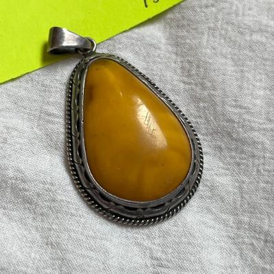Teardrop Amber on Sterling NA Pendant