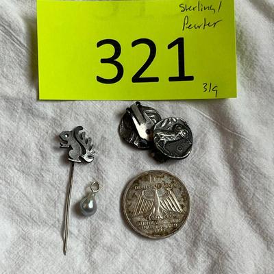 Sterling & Pewter jewelry & coin