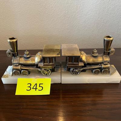 Rail Road Engines Book Ends on marble bases