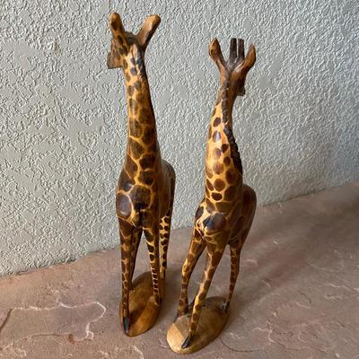 Pair of wood carved Giraffes