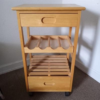 WOODEN WINE RACK ROLLING STAND WITH DRAWER