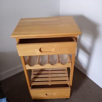WOODEN WINE RACK ROLLING STAND WITH DRAWER