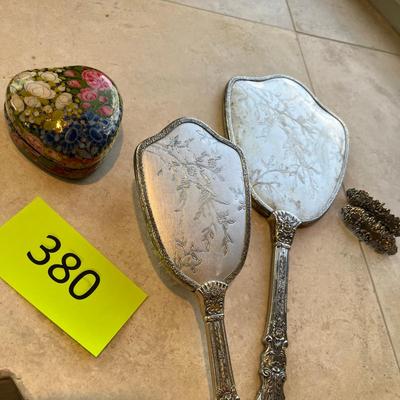 Antique Silver Plated Brush & Mirror + other