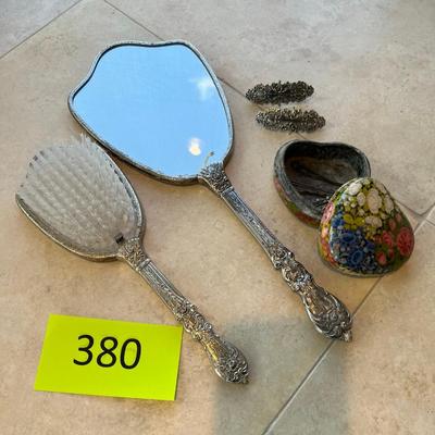Antique Silver Plated Brush & Mirror + other