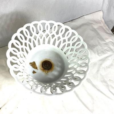 1479 Lot of French Faience Plate with Strasbourg Covered Bowl , Reticulated Pedestal Bowl