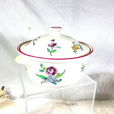 1479 Lot of French Faience Plate with Strasbourg Covered Bowl , Reticulated Pedestal Bowl