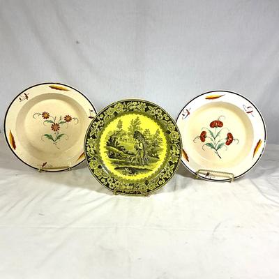 1480 Antique Early Canary Yellow French Transferware Faience Plates