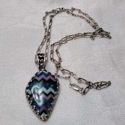 Signed Zuni Indian (Lavender Turquoise, Malachite, Green Turquoise, Lapis Lazuli and Onyx) 24" 925 Necklace