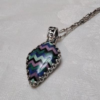 Signed Zuni Indian (Lavender Turquoise, Malachite, Green Turquoise, Lapis Lazuli and Onyx) 24" 925 Necklace