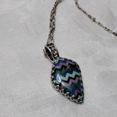 Signed Zuni Indian (Lavender Turquoise, Malachite, Green Turquoise, Lapis Lazuli and Onyx) 24" 925 Necklace