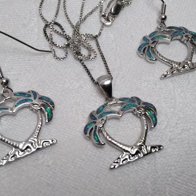Blue Fire Opal Necklace And Earring 18" 925 Necklace/Earrings Set