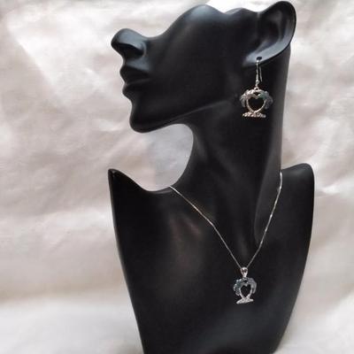 Blue Fire Opal Necklace And Earring 18" 925 Necklace/Earrings Set