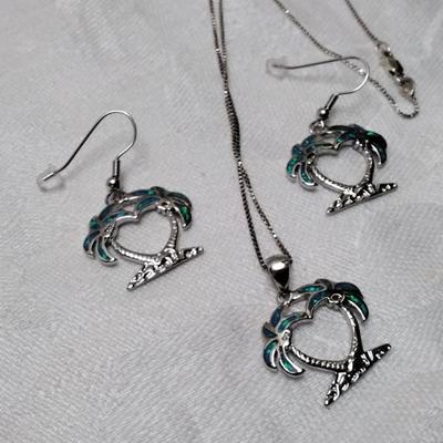 Blue Fire Opal Necklace And Earring 18" 925 Necklace/Earrings Set