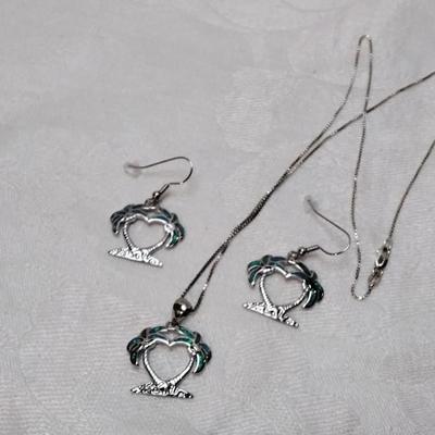 Blue Fire Opal Necklace And Earring 18" 925 Necklace/Earrings Set