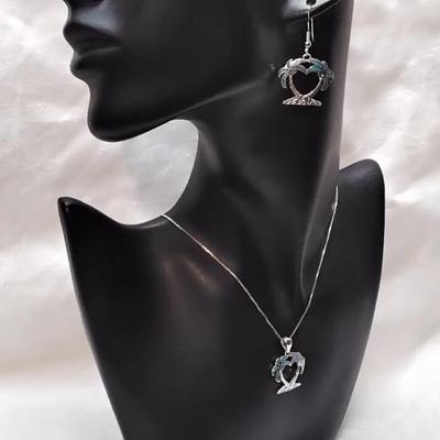 Blue Fire Opal Necklace And Earring 18" 925 Necklace/Earrings Set