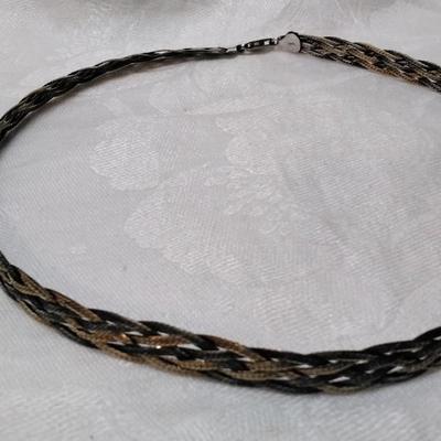 Italian Tri Tone 6 (Gold, Rose Gold, Silver) Braid Herringbone 17" 925 Necklace