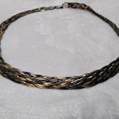Italian Tri Tone 6 (Gold, Rose Gold, Silver) Braid Herringbone 17" 925 Necklace